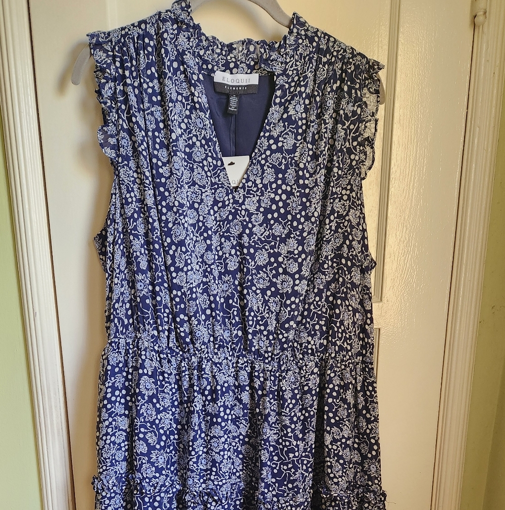 Eloquii Navy Floral Ruffle Dress